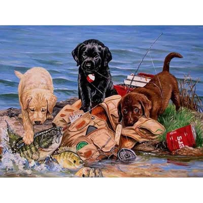 Diamant schilderij kruissteek volledige ronde boor hond uitje diamant borduurwerk 20X30CM black