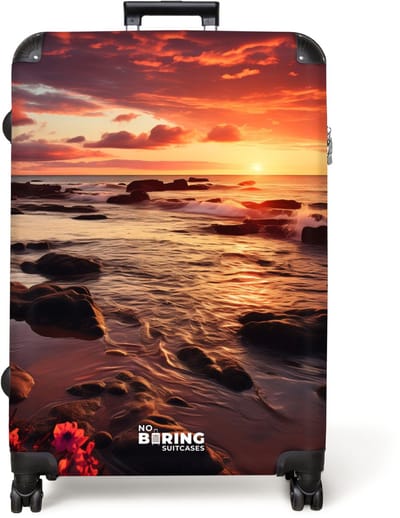 NoBoringSuitcases.com® - Koffer groot - Reiskoffer lichtgewicht - Rotsachtig strand bij zonsondergang - Rolkoffer met 4 wielen - Grote trolley XL - 98 liter bagage