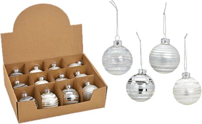 G. Wurm Kerstballen set - 12x stuks - glas - zilver - luxe gedecoreerd - 6 cm - kerstversiering