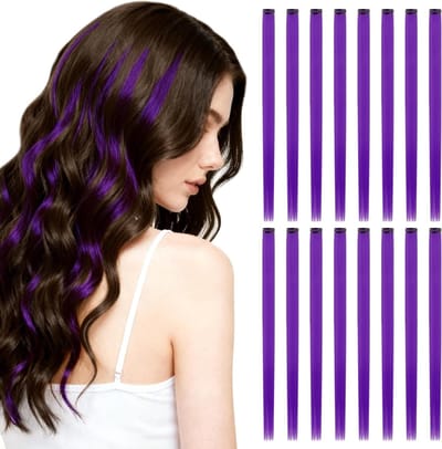 16-delige Haarverlengingen, 22 Inch Lange Rechte Clip-in Haaraccessoires voor Feest en Festival Decoratie (Donkerpaars)