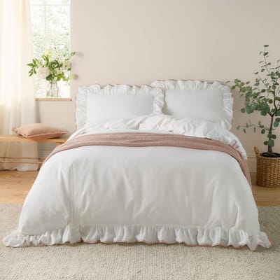 Blousey katoenen dekbedovertrek met ruches - luxe beddengoed met ruches (roze - tweepersoons)