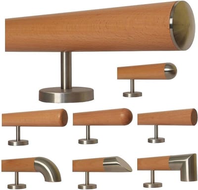 Beuken Houten Trap- en Steunleuning met RVS Houders - Diverse Lengtes