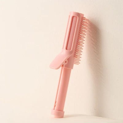 Brosse Bouclante Rétractable Fer à Lisser Portable Épingle à Lisser Peigne de Coiffure Antistatique Masseur de Tête Accessoires de Coiffure rose