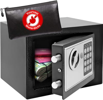 SNJY® Kluis Brandwerend - Kluis met Sleutel - Documentenkluis met Cijferslot - 17D x 23B x 17H cm - Zwart