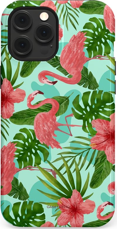 Casetastic hoesje geschikt voor Apple iPhone 12 Pro Max - MagSafe - Dubbellaagse bescherming - Flamingo jungle - Fashion Case - Mintgroen Koraal