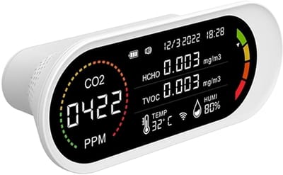Luchtkwaliteitsdetector - Luchtmeter CO2 - Binnenlucht Meten - 5 In 1 Sensor - 162 x 62 x 53 mm - Wit
