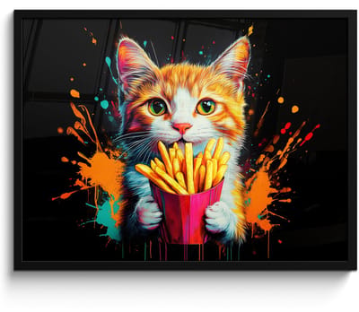 Poster in lijst - Fotolijst 70x50 cm - Posters - Kat - Eten - Patat - Graffiti - Abstract - Posterlijst zwart - Decoratie - Wanddecoratie woonkamer - Muurdecoratie slaapkamer
