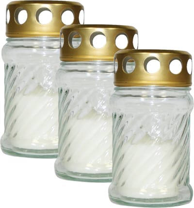 Cosy & Trendy Grafkaars - 3x stuks - gedenklicht met deksel - wit - 7 x 12 cm - 10 branduren