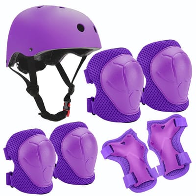 Kinderbeschermingsset - 7-delige set - Rollerskaten & Fietsen - Verstelbare helm - Elleboog- en kniebeschermers (paars)