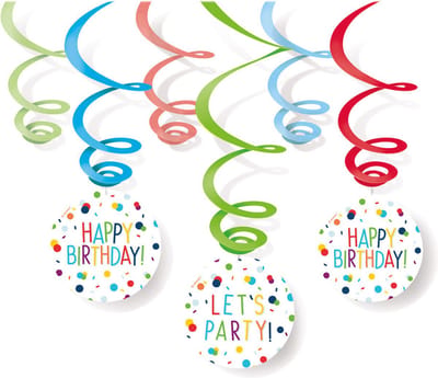 Amscan - Hangdecoratie Swirl Confetti Verjaardag (6 stuks)