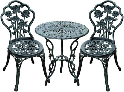 Gutent Loungesets - Bistroset - 3 Delig - Gietaluminium - Antiek Groen - Voor Balkon Terras - Groen