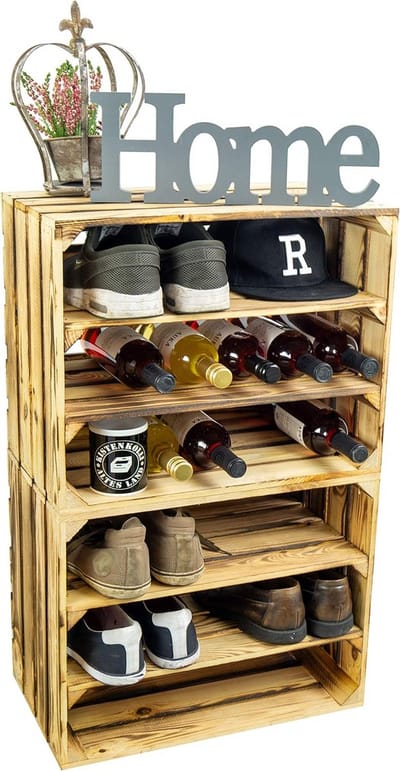 Set van 2 Massieve Gevlamde Houten Fruitkisten - Robuuste Opslagkisten voor Wijn of Decoratie (50x40x29 cm)