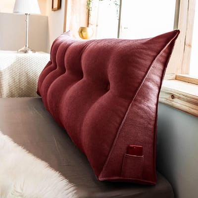 Extra Groot Wigkussen Rugsteun Kussen voor Bed en Sofa - 100x50cm - Afneembare Rode Fluvelen Hoes