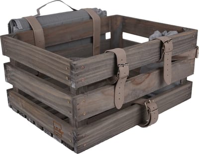 UNUS® Fietskrat in grijs met picknickkleed & fleshouder voor achterop