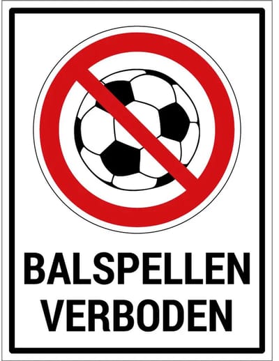 Balspellen verboden sticker met tekst | 20 x 15 cm