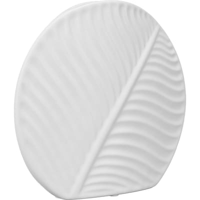 Vaas van keramiek met bladpatroon in Scandinavische stijl, platte blad porseleinen vaas voor woonkamer, tv-meubel, kantoor white