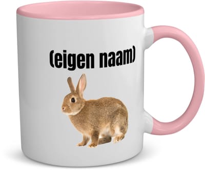 Akyol - konijn met eigen naam koffiemok - theemok - roze - Konijn - konijnen liefhebbers - iemand die houdt van konijnen - verjaardag - cadeau - kado - 350 ML inhoud