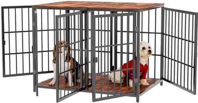 Bingopaw Grote Houten Hondenkrat Meubels - met Verwijderbaar Verdeelschot - Heavy Duty Houten Hondenkooi met Verdeelschot voor 2 Kleine Honden of 1 Medium Grote Hond - 90x62x68.5H cm