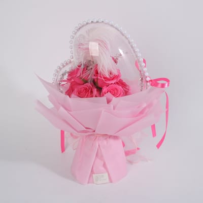 La Roselle Amsterdam Hartvormig Rozenboeket met Transparante Ballon – Roze Kunst rozen Cadeau voor Haar – Luxe Romantisch Geschenk