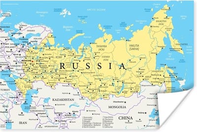 Wanddecoratie - Illustratie van een deel van de wereldkaart met Rusland - 60x40 cm - Poster