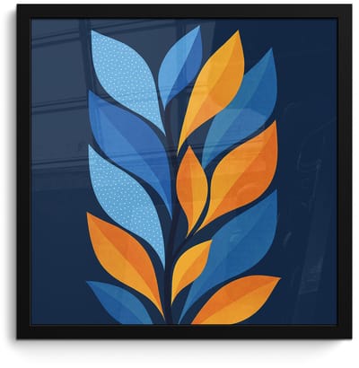 Poster in lijst - Fotolijst 40x40 cm - Posters - Abstract - Bladeren - Blauw - Posterlijst zwart - Decoratie - Wanddecoratie woonkamer - Muurdecoratie slaapkamer