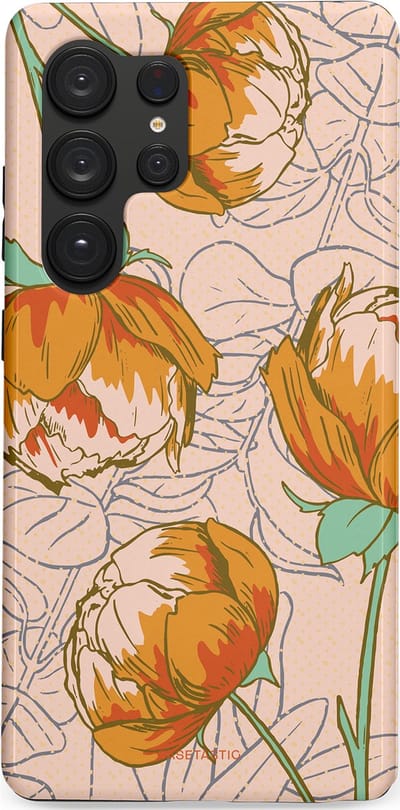 Casetastic hoesje geschikt voor Samsung Galaxy S25 Ultra - Dubbellaagse bescherming - Lente pioenroos - Fashion Case - Zand Zilver Okergeel Terracotta
