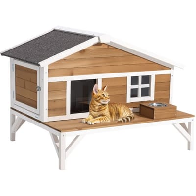 VEVOR Buitenkattenhuis, Kattenhut met Schuimisolatie, Houten Onderkomen met Groot Platform, Winterbestendig & GeïSoleerd, Kattenhol voor Binnen- & Buitenkatten In De Winter 1105x853x787 mm