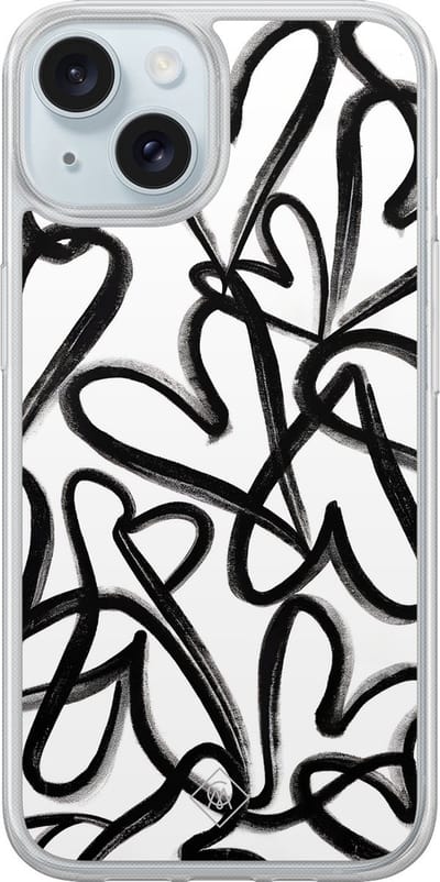Casimoda® hoesje - Geschikt voor iPhone 14 - Midnight Hearts - 2-in-1 case - Schokbestendig - Illustratie - Verhoogde randen - Zwart, Transparant