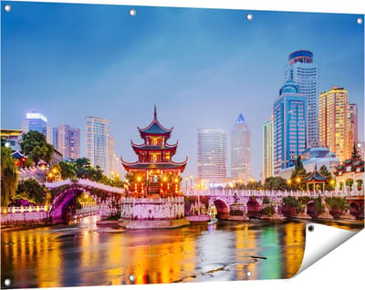 Gards Tuinposter Rivier bij Stad Guiyang in China - 120x80 cm - Tuindoek - Tuindecoratie - Wanddecoratie buiten - Tuinschilderij