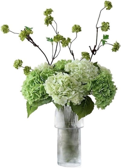 Kunstbloemen Hydrangea Set - Nep Planten Vaas - Woondecoratie - Natuurlijk Kleurverloop - 75 cm Hoog - Blauw