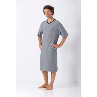 Hajo heren nachthemd fijne streep - Blauw - Maat - 56