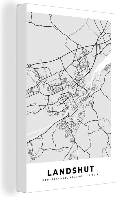 Canvas Schilderij Duitsland - Plattegrond - Landshut - Kaart - Stadskaart - 20x30 cm - Wanddecoratie