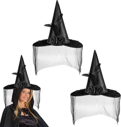 2 Stuks Halloween Heksen Kostuum, Zwarte Hekkenhoeden voor Volwassenen, Hekkenaccessoires voor Halloween en Carnaval Cosplay