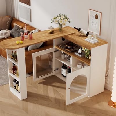 Uittrekbare Bartafel - Statafel Bistrotafel - Eetkamer Inrichten - Draaibaar Met LED - 138-193x39x105cm - Wit