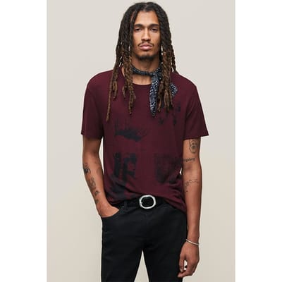 John Varvatos Ss Crew Tee - All Over Graphic Dark Plum Size: XS | Printed T-Shirts Outlet | Heren | Paars