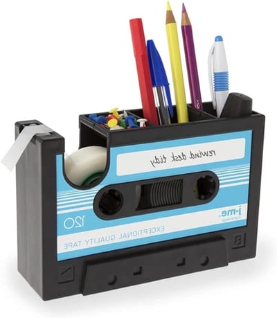 Retro Tape Dispenser met Pennenhouder, Zelfklevende Rolhouder met Papierclips, Perfect als Origineel Kantoor Cadeau en voor Diverse Toepassingen