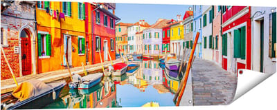 Gards Tuinposter Kleurrijke Huisjes aan het Water in Veneti� - 150x50 cm - Tuindoek - Tuindecoratie - Wanddecoratie buiten - Tuinschilderij