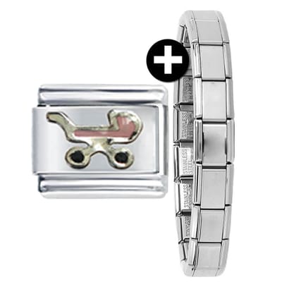 Schakel Bedel - Kinderwagen - inclusief armband - 9mm Schakel voor Italiaanse Bedelarmband