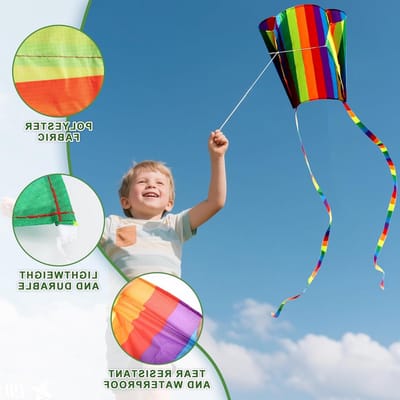 Set van 2 Kindervliegers met Regenboogontwerp, Lange Staarten, Draagbare Vlieger voor Beginners, Perfect voor Buitenactiviteiten en Strandspellen