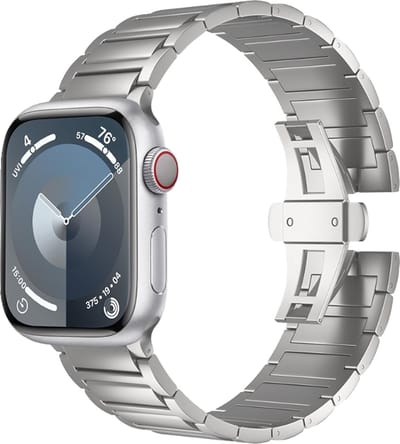 Titanium bandje - geschikt voor Apple Watch 1/2/3/4/5/6/7/8/9/10/11/ SE (1,2,3) met maat 38 mm / 40 mm / 41 mm en 42 mm (Watch 10/11) - zilver