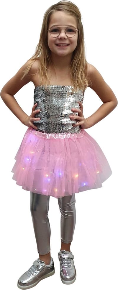 Tutu - Kinder petticoat - Met gekleurde lichtjes - Roze - Ballet rokje