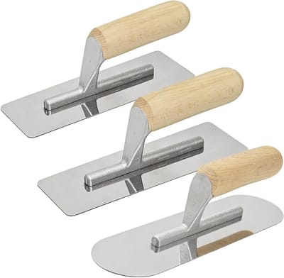 3-delige Set Stucateur Trowels met Houten Handvat, RVS Afwerking voor Muren en Vloeren, Professionele Gereedschappen voor Glad Stucwerk