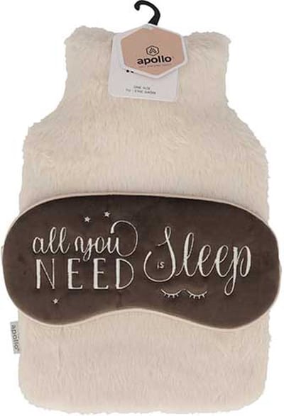 Apollo - Warmwaterkruik met slaapmasker- Kruik met hoes - Kruikenzak - Kruik Baby - Teddy - Beige