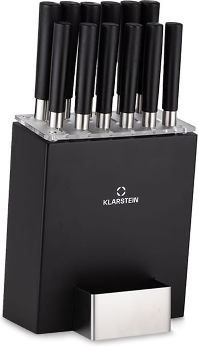 Klarstein Messenblok met Messen, 12-delige Messenset met Blok, Keukenmessen & Houten Messenblok, Scherpe Stalen Messenset, Krasbestendig, Japans Geïnspireerde Messenset met Blok voor Professionele Koks,8 kg