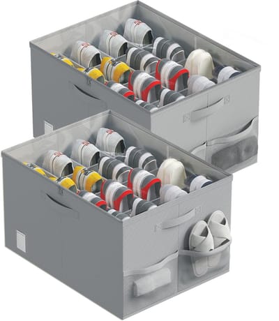 Unyqoos® Opvouwbare Stoffen Opbergdozen met Deksel en Handvat voor Kleding en Meer - Set van 2 Lichtgrijs