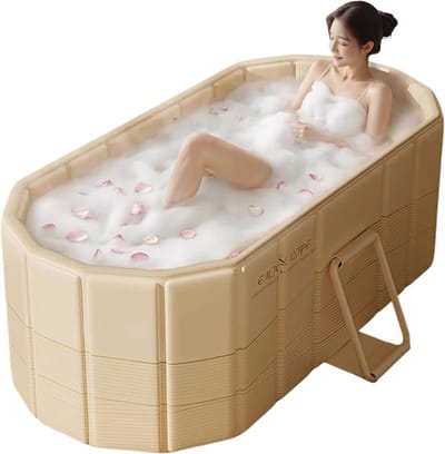 Damenzo - Badkuip - Opvouwbaar bad - Bad - Ligbad - Inklapbaar bad - Voor volwassenen - 150x55x50 cm - Beige - Kunststof