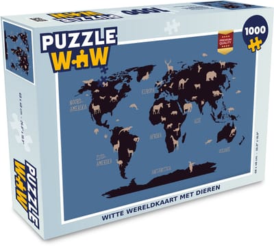 Puzzel Wereldkaart - Dieren - Bruin - Legpuzzel - Puzzel 1000 stukjes volwassenen