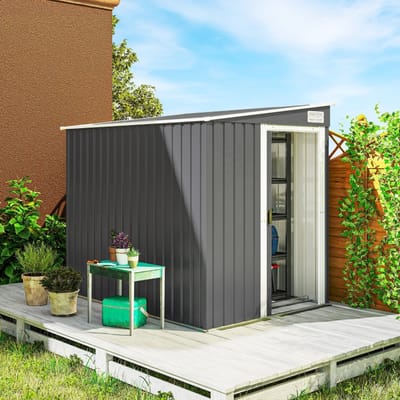 Tuinhuis Metaal, Metalen Schuurtje, Metalen Tuinschuur 2,81m² 154x206,5x181 cm Gereedschapsschuur Met Lessenaarsdak Fundering, Tuinberging Metaal, Gereedschapshok, Buitenopslag Schuur, Tuinkast Buiten, Fietsenstalling Klein Metaal
