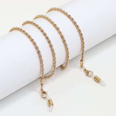 Plux Fashion Rope Brillenkoord - Goud - 3mm/70cm - Sieraden - Gouden Brillenkoord - Rope Chain Glasses Cord - Stainless Steel - HipHop Brillenkoord- Schakel Brillenkoord - Sieraden Cadeau - Luxe Style - Duurzame Kwaliteit - Moederdag Cadeau