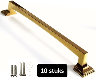 LUXE Handgreep Goud 192mm - 10 stuks - (GOUD-PVD) Hoge Kwaliteit - Meubelgrepen - Keukengreep Goud - Kastgrepen - Handgrepen keukenkastjes - Meubelgreep - Handgrepen voor deurtjes - handgreep keuken - Deurgreep - ladegreep - incl schroeven